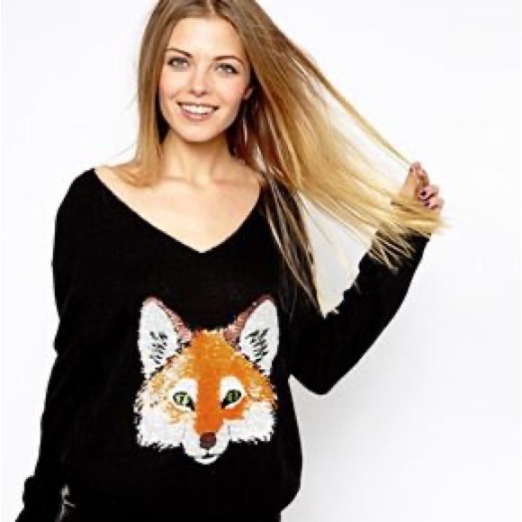 Wildfox Fox Face Sequin Sweater in Black XS - Picture 2 of 8